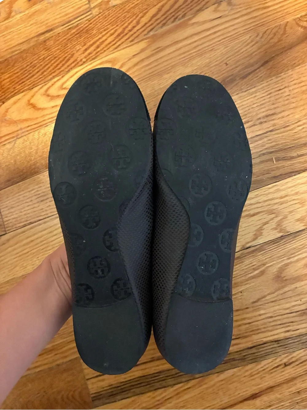 Tory Burch Black Ballet Flats with Gold Logo Accent